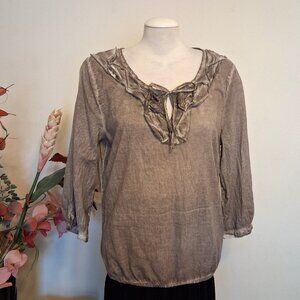 NWOT Monari Women’s Light Brown Ruffle Design Blouse Top ¾ Sleeve Summer Tops 10
